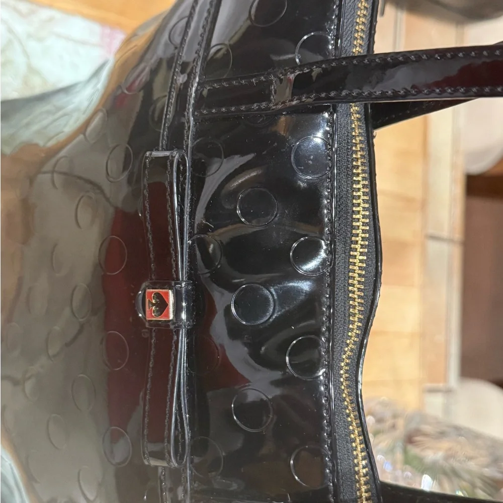 Kate Spade Black Glossy Tote with Embossed Circles